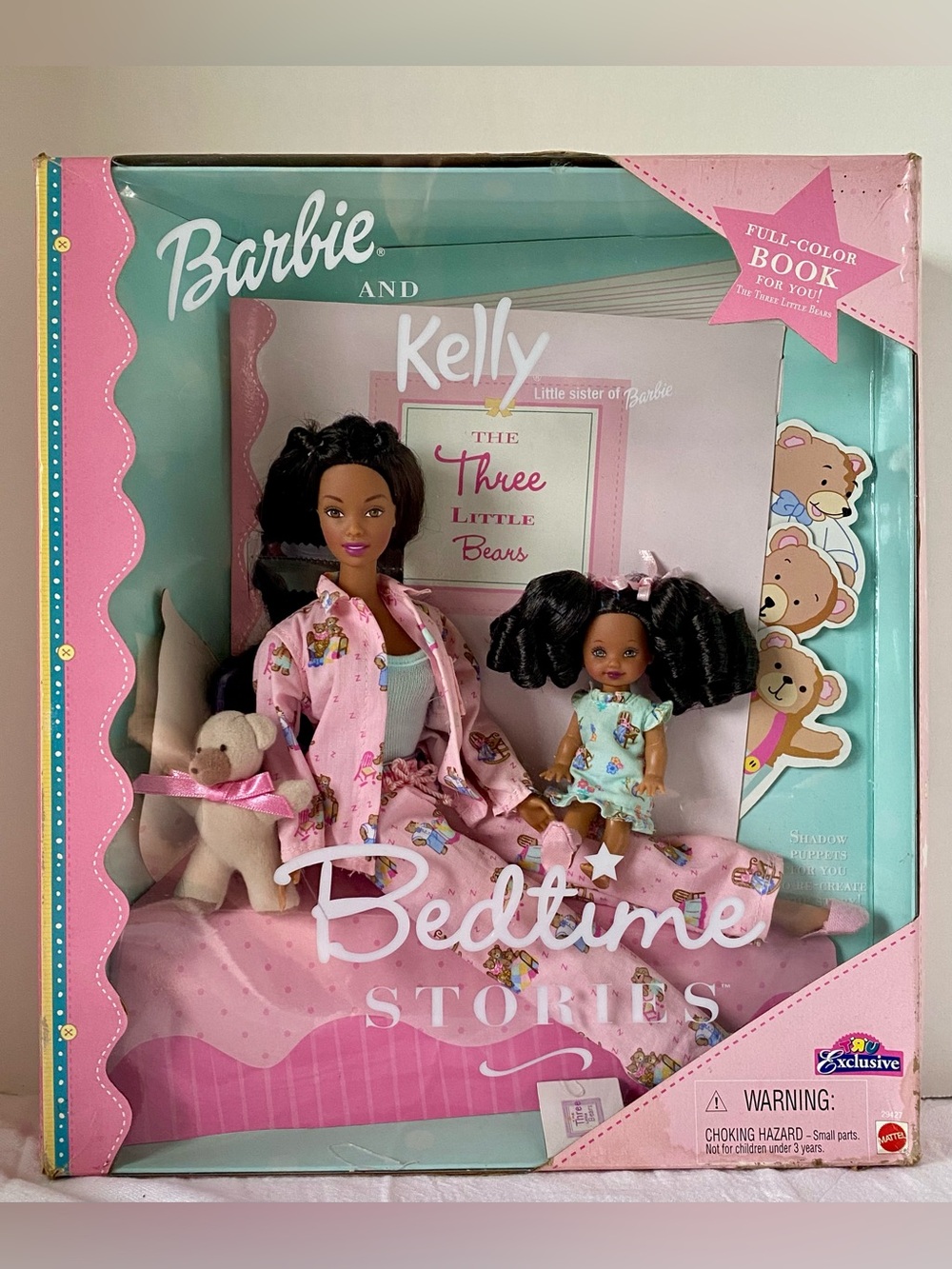 Bedtime Stories African American Barbie & Kelly Crushed Box 2000 Mattel 29427